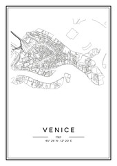 Obraz premium Black and white printable Venice city map, poster design, vector illistration.