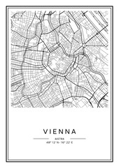 Black and white printable Vienna city map, poster design, vector illistration. - 578285426