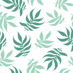 Naklejka na ściany i meble Seamless pattern with green leaves on a white background. Design for packaging design, wrapper, website design or postcard. Printing on paper or fabric.