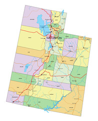 Utah - Highly detailed editable political map with labeling.