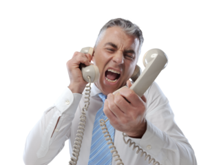 Stressed businessman answering many phone calls