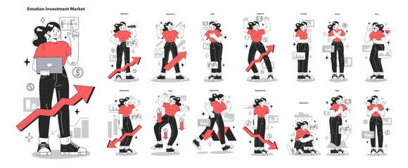 Cycle of investor emotions set. Emotions and feelings of character