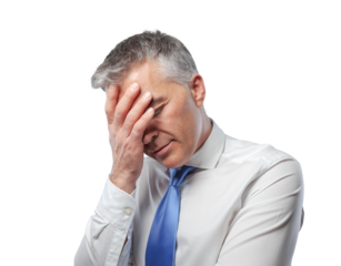 Stressed corporate businessman touching his head