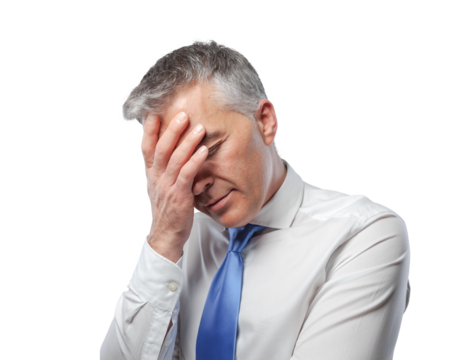 Stressed corporate businessman touching his head - Powered by Adobe