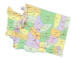 Washington - Highly detailed editable political map with labeling.