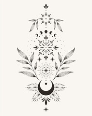 Magical drawing of the moon, tarot cards, boho illustration, magic card and tattoo. Vector hand drawing © Любовь Овсянникова