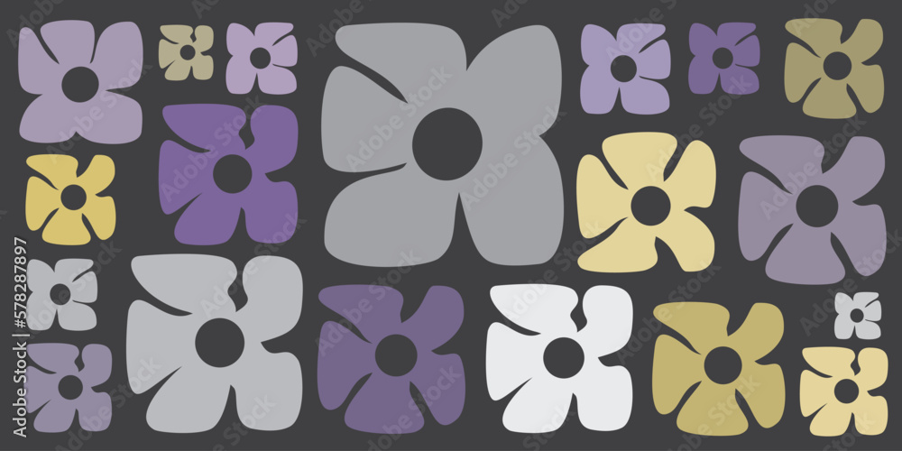 Aufkleber simple retro style flowers of various sizes and colors pattern - summer or sping theme from the 60s,