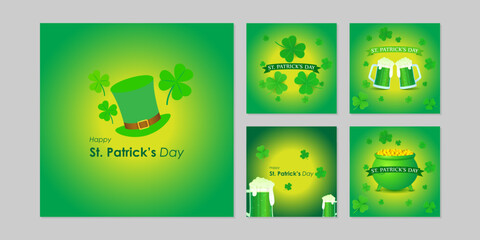 Vector illustration of Happy St Patrick's Day social media story feed set mockup template