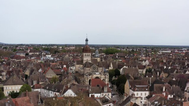 Cathedral church and rooftops in europe (4k 30p Drone)