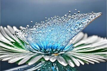 The drop of water splashes in macro photography style with a reflection, Flower the drop, ultra HD,  8K