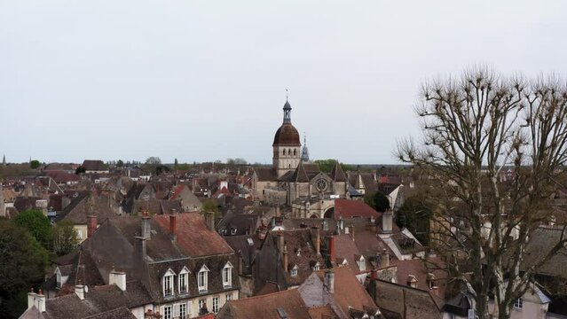 Cathedral in french village (4k 30p Drone)