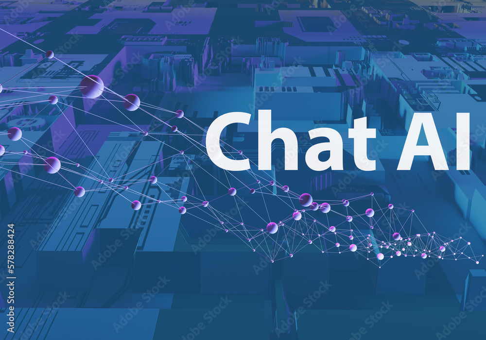 Poster chat ai logo. artificial intelligence. internet assistant with ai technology. innovative neural netw