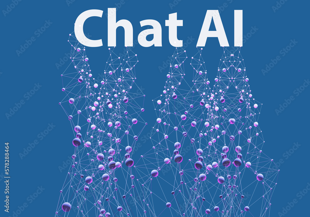 Poster chat ai. artificial intellect. chatting with neural network. chat ai logo on blue. chat with integra