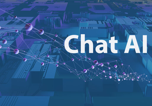 Chat AI logo. Artificial intelligence. Internet assistant with AI technology. Innovative neural network. Chat AI for copy writing or projection. Neural network for business processes. 3d image