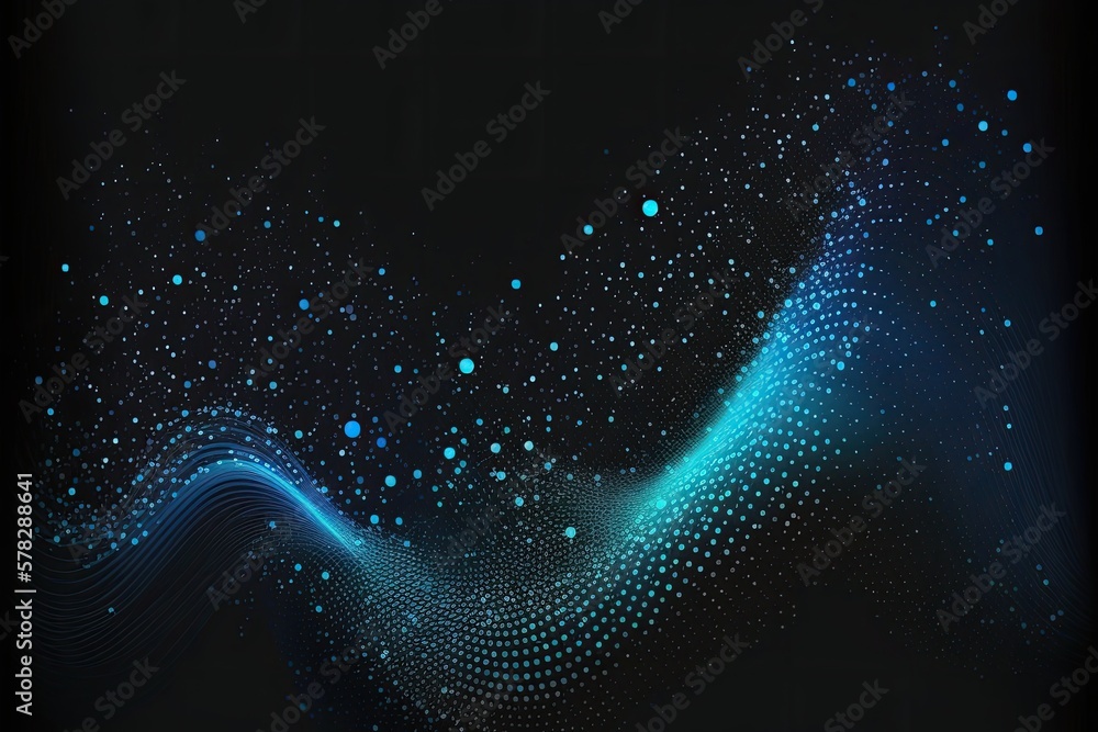 Poster abstract techno shiny waves with moving lines and shining particles. design element with glowing eff