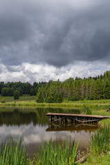Fototapeta premium Pond near Poniatow Rudawa, Orlicke mountains, Okres Kladzko, Poland