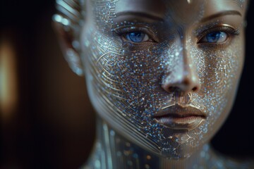 Hübsche intelligente Cyborg Roboter Frau im Porträt. AI generativ