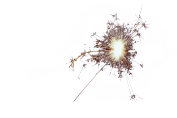 Burning sparkler fire with sparks flying around. Isolate on a transparent background.