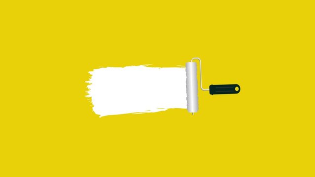 Yellow roller brush with trail of paint. 4k