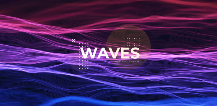 Blue and red abstract wave. Magic line design. Flow curve motion element. Neon gradient wavy illiustration.