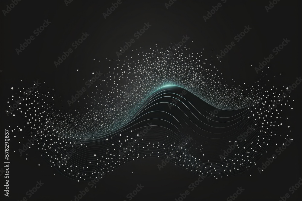 Poster abstract techno shiny waves with moving lines and shining particles. design element with glowing eff