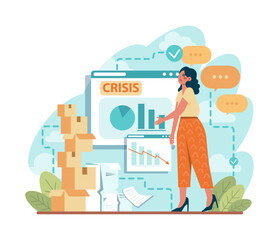 Crisis set. Office worker facing financial instability and profit decline