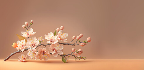 Close up of sakura flowers branch on a sunny day. Cherry blossom flowers. Generative AI