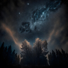 Fototapeta na wymiar Surreal night sky full of stars and epic milky ways. Neural network AI generated art