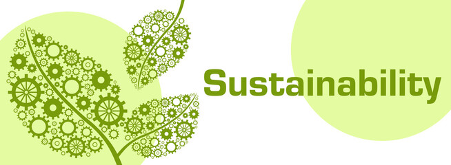 Sustainability Gears Leaves Green Circles Text 