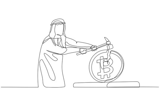 arab man breaking bitcoin with hammer clip art preview
