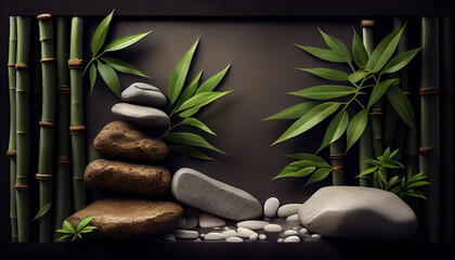 Bamboo and stones in a wellnes spa, generative ai - obrazy, fototapety, plakaty