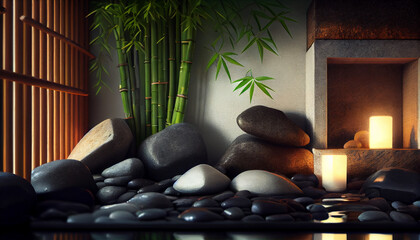 Obrazy na Plexi  Bamboo and stones in a wellnes spa, generative ai
