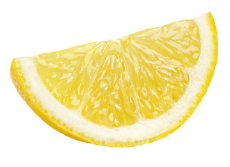 Ripe slice of yellow lemon citrus fruit isolated on transparent background. Full depth of field.