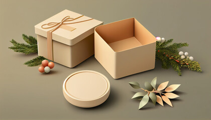 Christmas sustainable gift boxes with solid background, generative ai