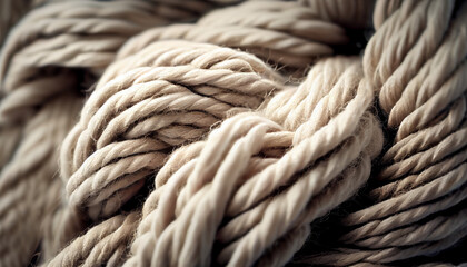 Fototapeta na wymiar Natural yarn for knitting twisted threads, generative ai