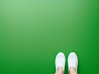 White shoes on green background