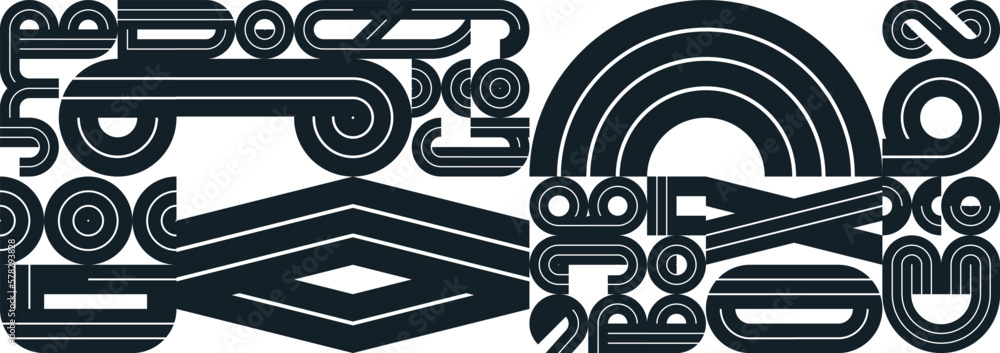 Poster seamless pattern with geometric elements vector trendy design, black and white typography parts tili