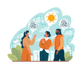 Positive thinking and optimism concept set. Employee motivation