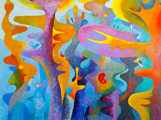 Imagination wild animal fantasy, Abstract wallpaper oil paintings surreal forest fantasy.