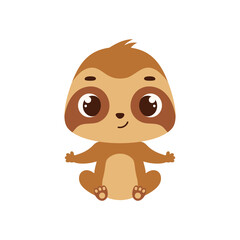 Cute little sitting sloth. Cartoon animal character for kids cards, baby shower, invitation, poster, t-shirt composition, house interior. Vector stock illustration