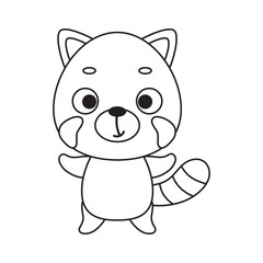 Coloring page cute little red panda. Coloring book for kids. Educational activity for preschool years kids and toddlers with cute animal. Vector stock illustration