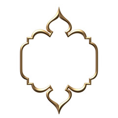 Arabic golden arch. 3d illustration of islam architecture shape for muslim holidays. Design elements door, frame,window.