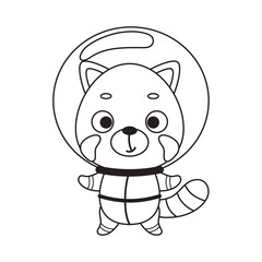 Coloring page cute little spaceman red panda. Coloring book for kids. Educational activity for preschool years kids and toddlers with cute animal. Vector stock illustration