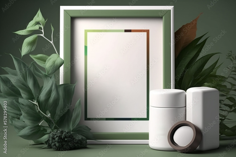 Poster empty vertical frame with copy space mockup for cosmetic beauty display product generative ai