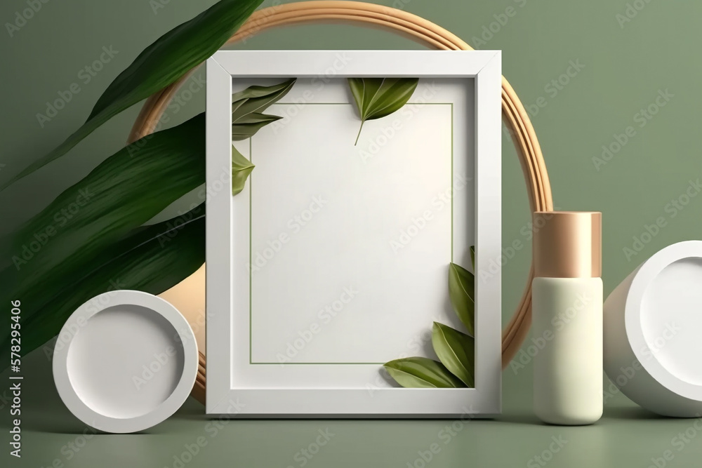 Poster empty vertical frame with copy space mockup for cosmetic beauty display product generative ai