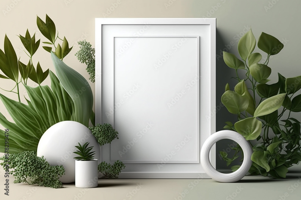 Poster empty vertical frame with copy space mockup for cosmetic beauty display product generative ai