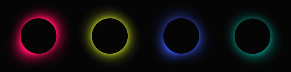 Set of circle illuminate light frames with color gradient