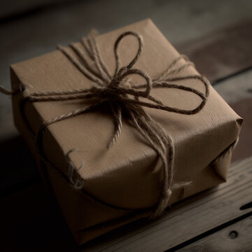Parcel wrapped with brown paper and tied with string. Generative Ai #2