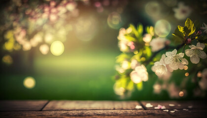 Generative ai of peaceful spring garden with bokeh and defocused soft light 