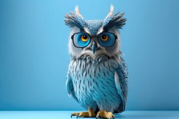 Owl with sunglasses and blue background